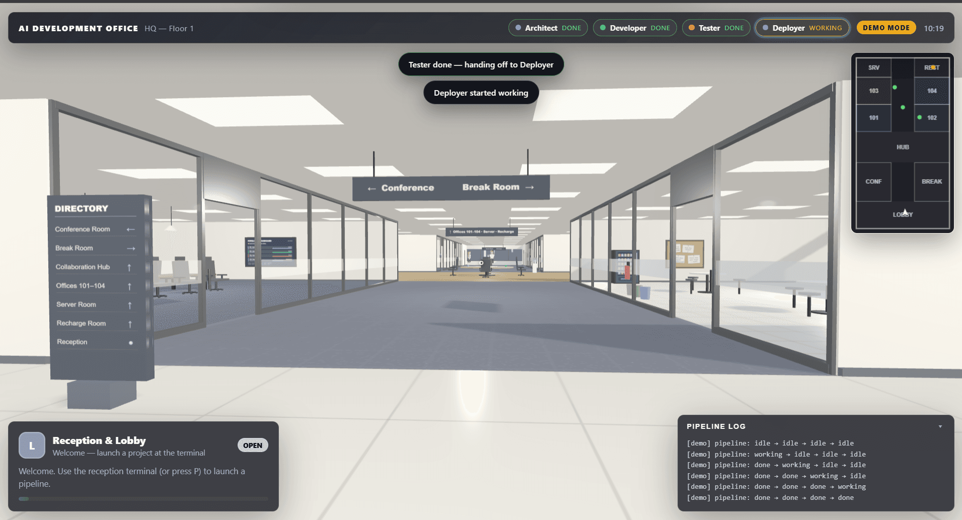 Screenshot of the DevAgent interface and its agent workspace.